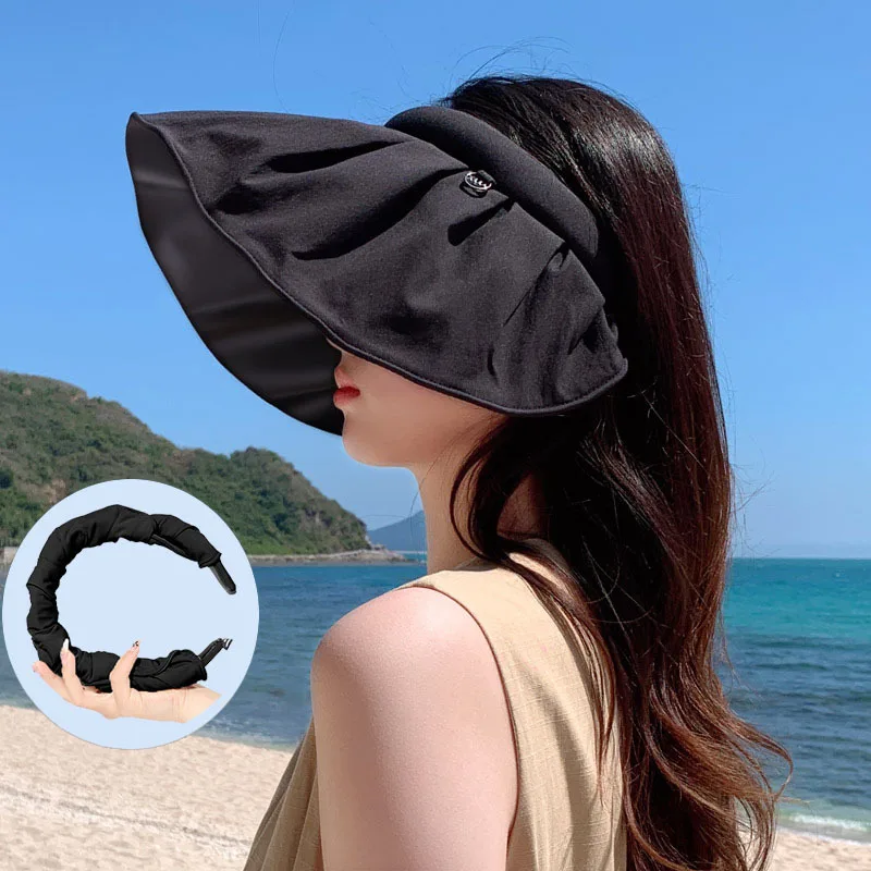 

Summer Shell Sun Hats Women Outdoor Uv Protection Sunscreen Beach Hat Soft Foldable Wide Brim Shades Dual Use Hair Hoop Visors