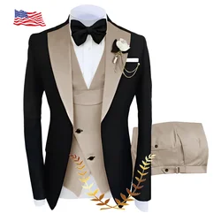 Elegant Men's Suit Jacket Pants Vest Three Piece Wedding Tuxedo Groom Party Dress Slim Fit Design Men's Blazer