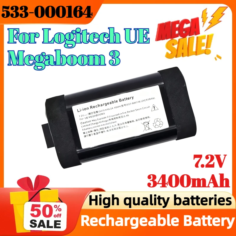 

533-000164 7.2V 3400mAh Rechargeable Battery for Logitech UE Megaboom 3 Bluetooth Speaker Battery