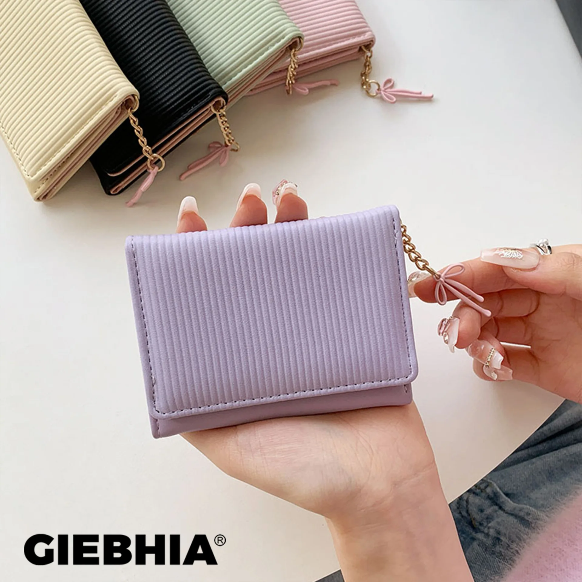 محفظة للسيدات، حامل بطاقات عالي الجودة، محفظة للعملات المعدنية، محفظة قصيرة بثلاثة أضعاف، محفظة جلدية بفيونكة، حامل مستندات، محفظة للعملات المعدنية بسحاب