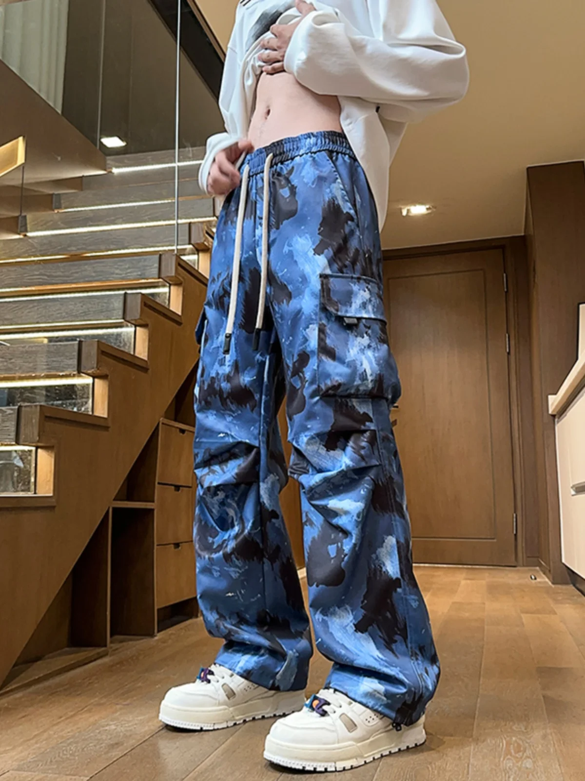 

American Sle Cargo Pants Men's Spring Autumn Loose Retro Camouflage Casual Trousers Design Sense Pleated Paratrooper Pants