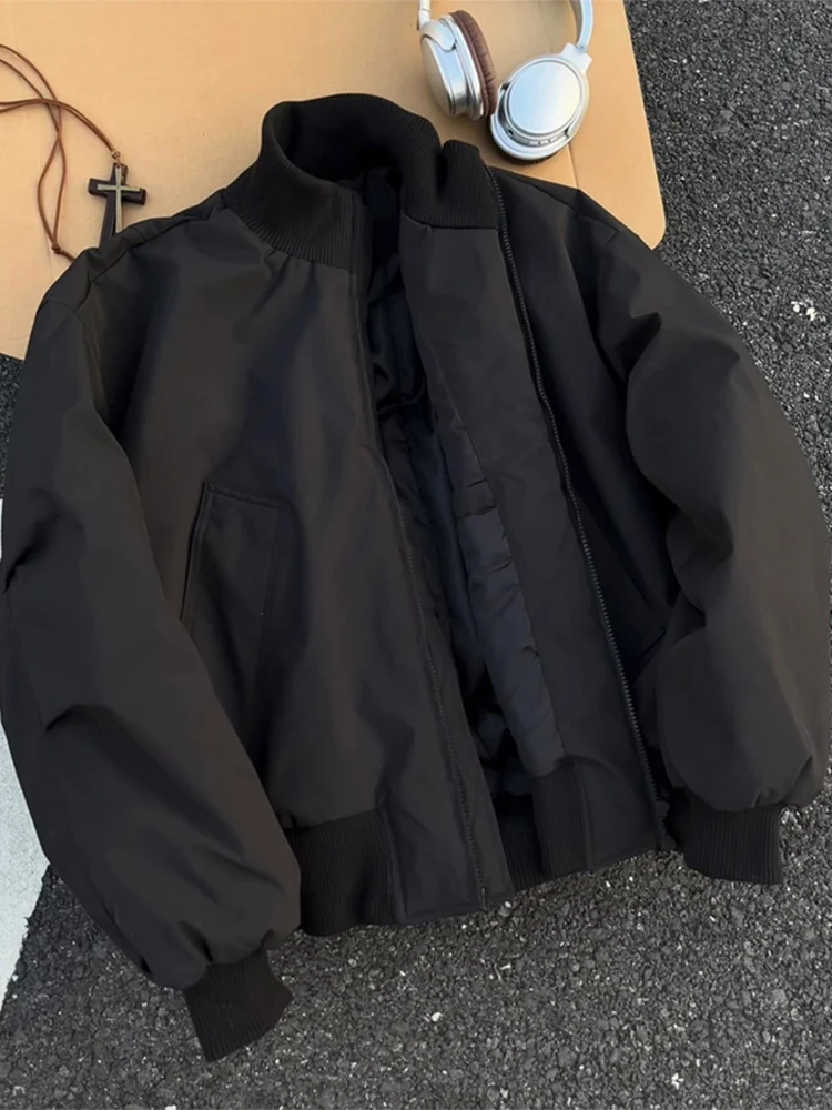 

Winter Thiened Cotton Jaet Men's Sle Cleanfit Flight Jaet Stand Collar Baseball Coat Warmth Youth Faion Regular Sve