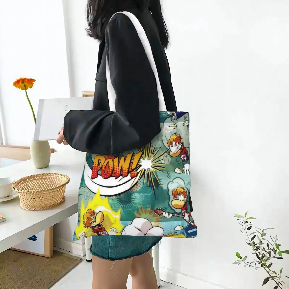 ألعاب الكرتون Rayman Legends أكياس التسوق السيدات قماش حمل حقيبة قابلة للطي المرأة حقيبة كتف حقيبة يد للسفر