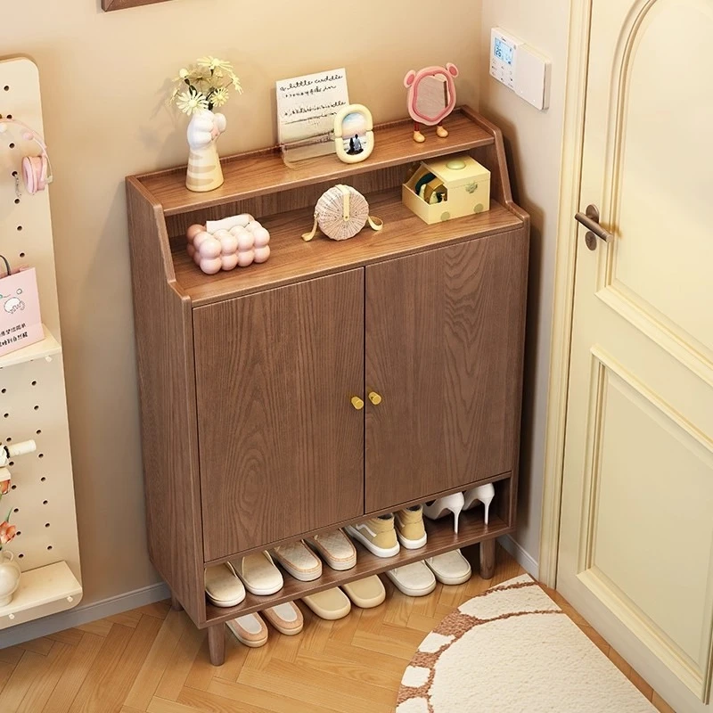 DSA solid wood shoe cabinet enters the door, living room storage, household door porch cabinet, large-capacity foyer cabinet