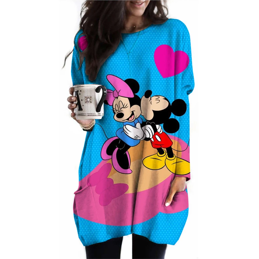 Women's Tops Long Sleeve Casual Pullover Jumper Pocket Tunic Disney Mickey Mouse Printed Wear T-Shirt Tops