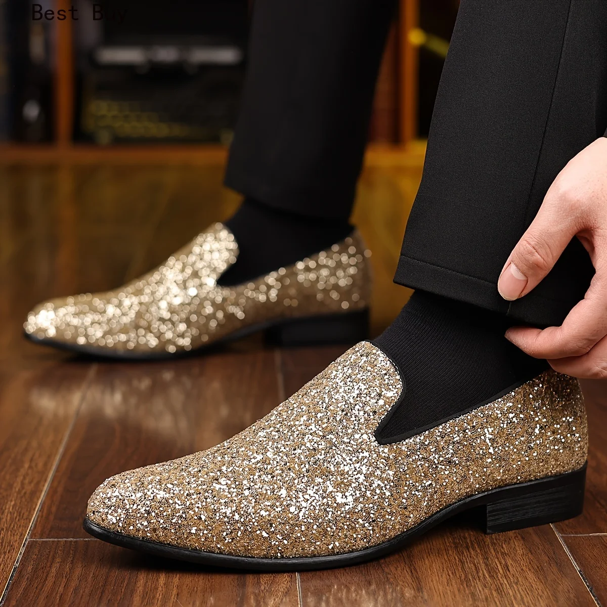 Luxury Loafers Men Shoes Gold Silver Sequin Wedding Shoes Fashion Designer Slip on Flats High Quality Men Formal Party Shoes New