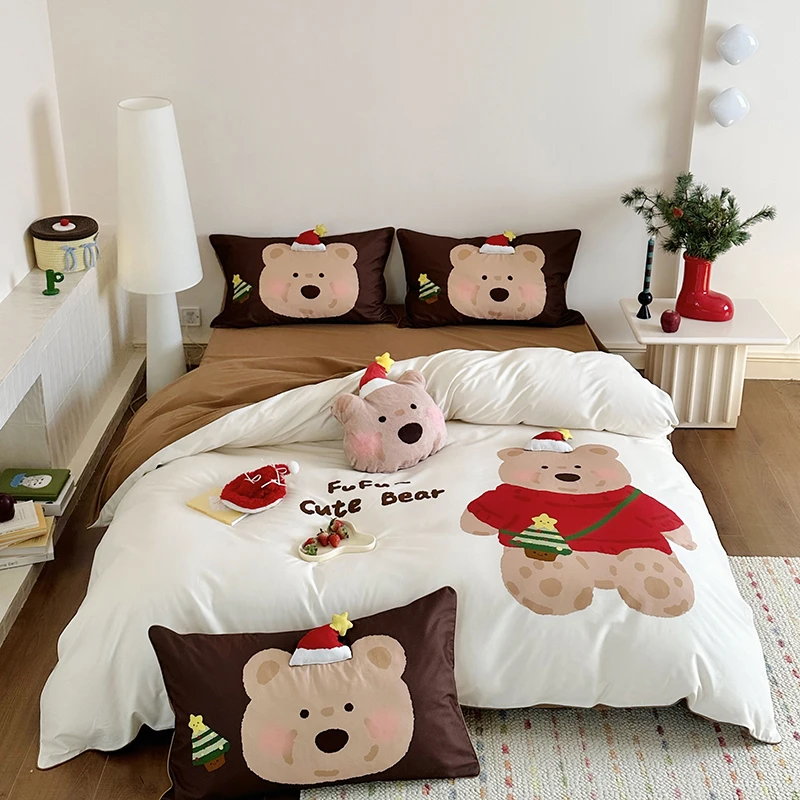 

Cute Cartoon Christmas Bear Child Bedding Set Single Queen King Size Egyptian Cotton Brushed Duvet Cover Bed Sheet Pillowcases