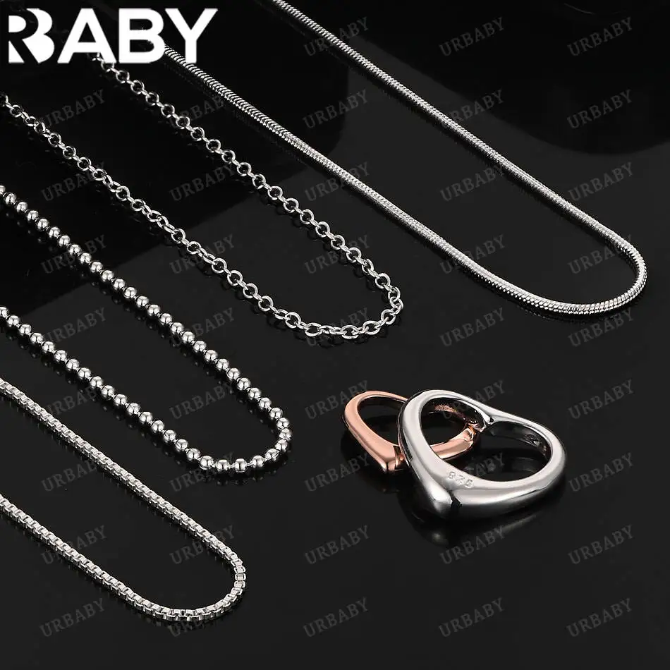 

URBABY 40-75cm 925 Sterling Silver Double Love Pendant Necklace For Women Anniversary Gift Popular Wild Fashion Romantic Jewelry