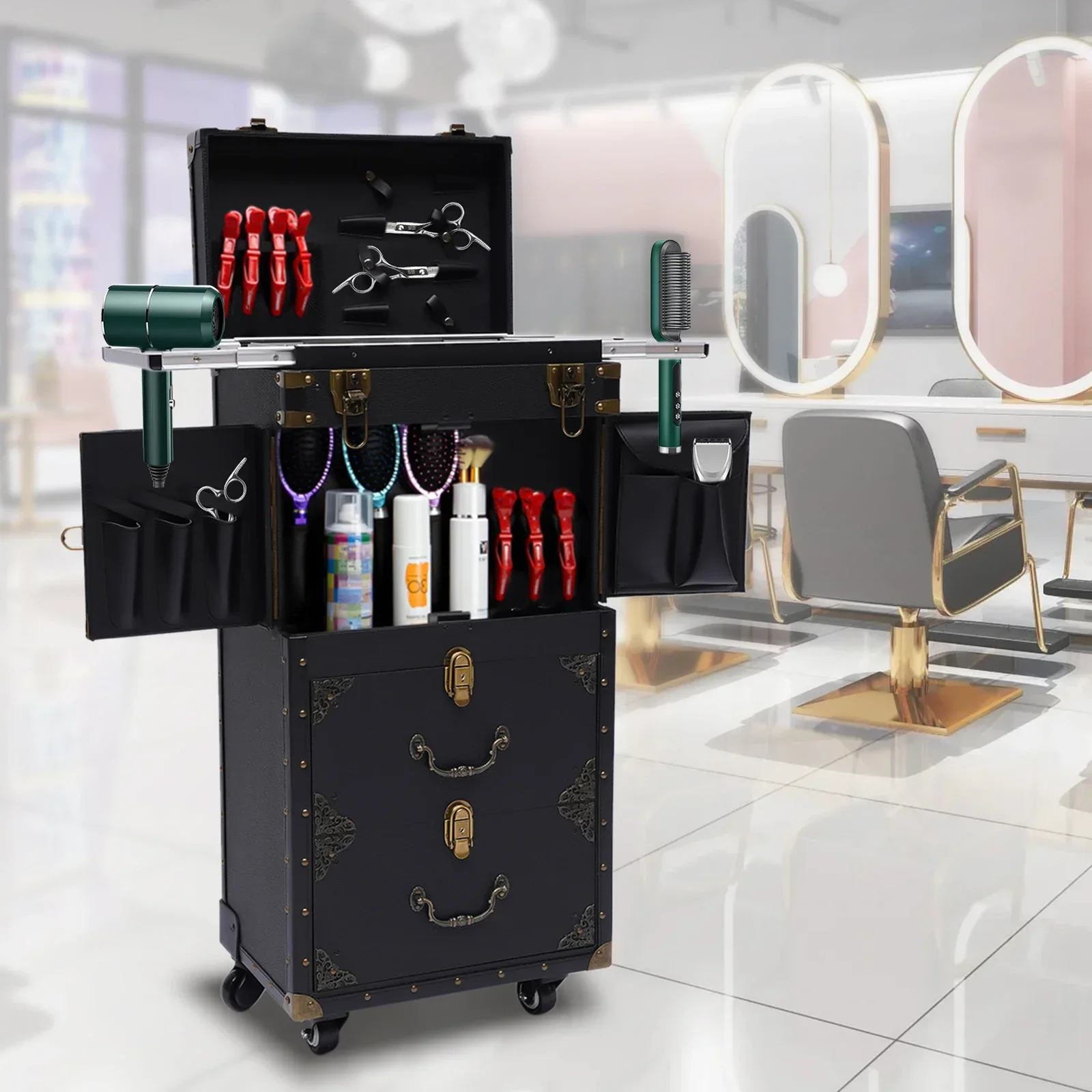 Rolling Lockable Makeup Hairdressing Trolley Stylist Beauty Salon Tool Trolley Auxiliary Cart with Wheels Capacity 25kg