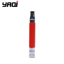 Yaqi-Brass Safety Razor Handle para homens, laranja brilhante e cor cromada