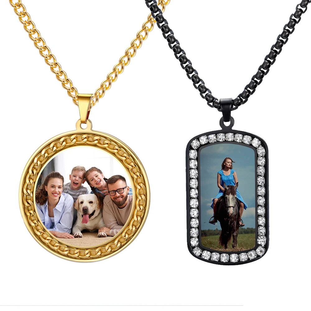 

Custom Photo Necklaces for Men Personalized Necklace with Picture Dog Memorial Zircon Hip Hop Jewelry Gift for Family Dad Mom