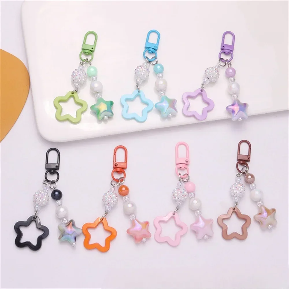 Two-color Cloud Gradient Keychain Trendy Hollow Star Car Keychain Pendant Color Phone Chain Earphone Case Charm Bag Accessories