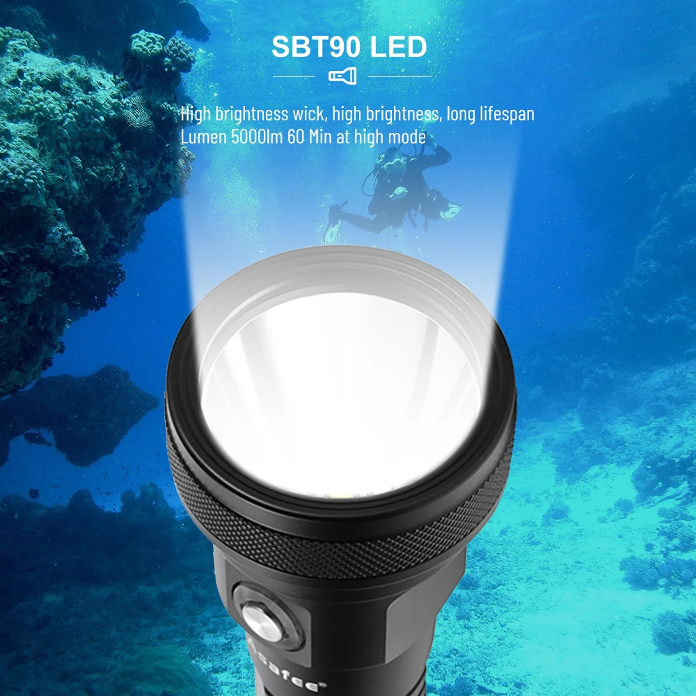 Asafee DT01 150M Underwater Diving Flashlight 5000LM SBT90 LED Powerful Waterproof  Torch Scuba Diving Lantern