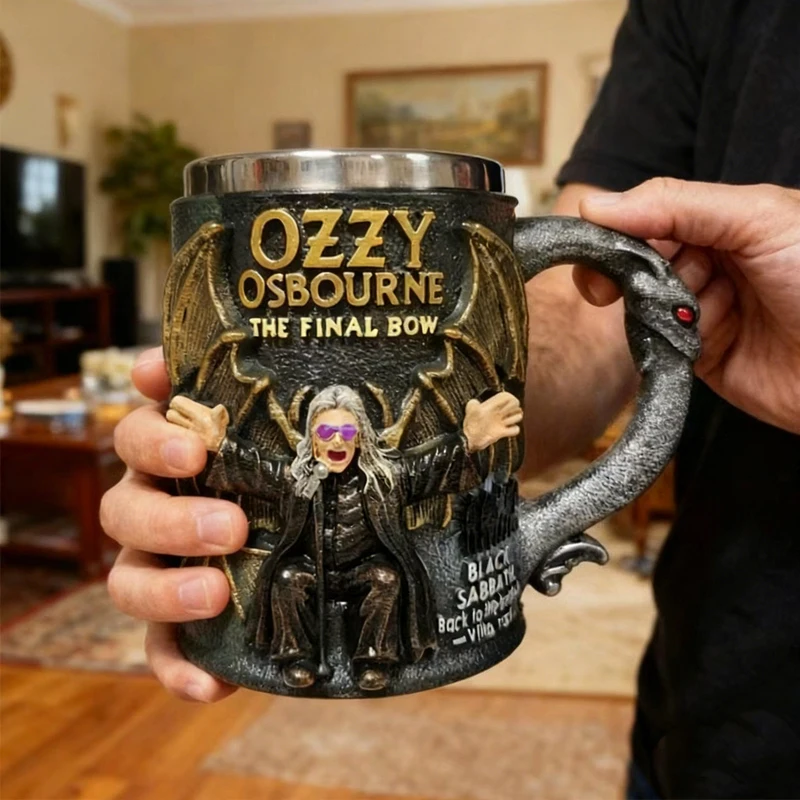 جديد ريترو ثلاثية الأبعاد الراتنج القدح Ozzy Osbourne القوس النهائي الحرف زخرفة الفولاذ المقاوم للصدأ الحاويات الداخلية كوب لشريط مطعم والمنزل