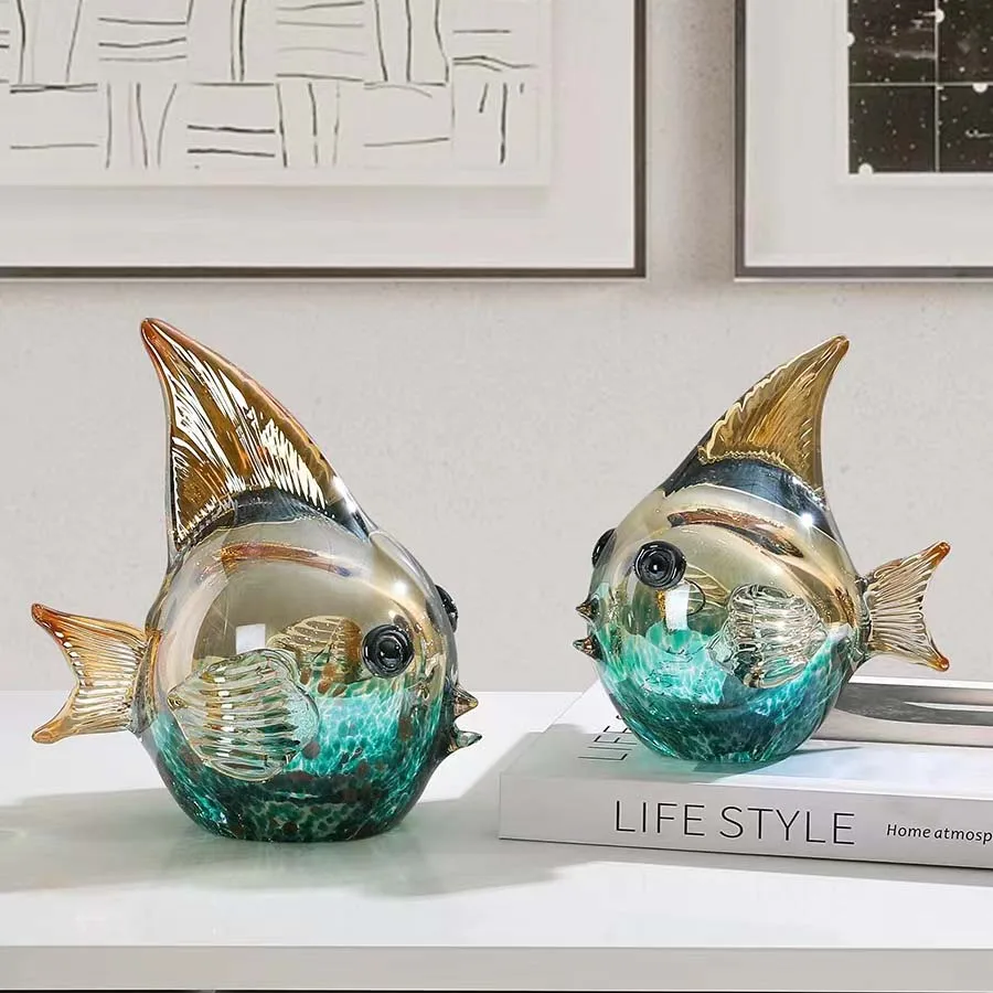 Crystal Gradient Colorful Fish Figurine Glass Sculpture Aesthetic Fish Tank Ornament Home Desk Decor Room Fish Statue
