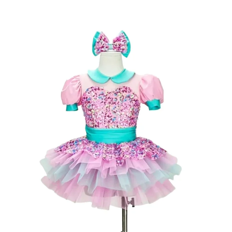 Traje de baile esponjoso con lentejuelas para niña, falda de princesa, novedad de 2024