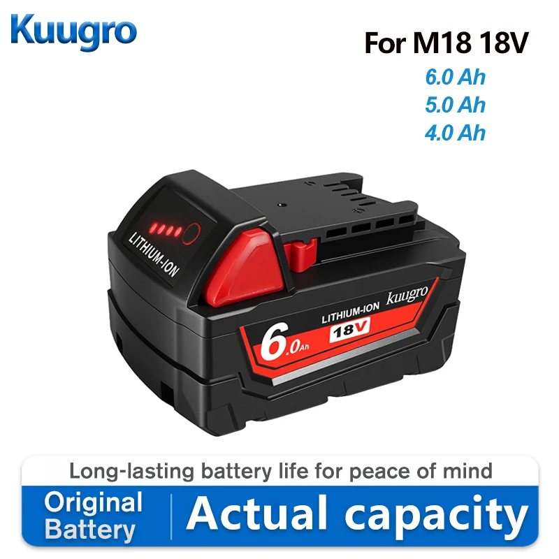 

Аккумуляторы Kuugro High Output 18V для электроинструментов Milwaukee M18, совместимые с 4Ah, 5Ah, 6Ah