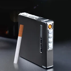 Large Capacity Cigarette Case With Lighter Metal Automatic Pop Up Cigarette Box Portable Windproof USB Charging Lighter Men Gift