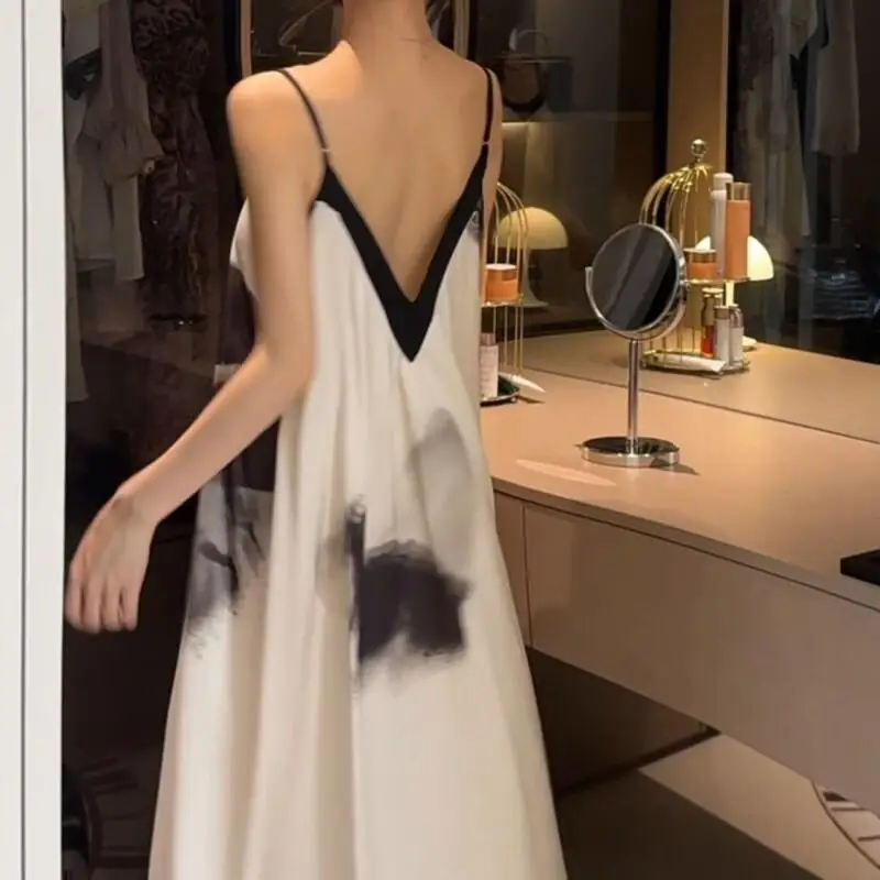 

Women's Pajamas Comfortable Nightgown Dress Soft Women Versatile Wear French Style Padded Bra Backless Design Waist Hugging Slim