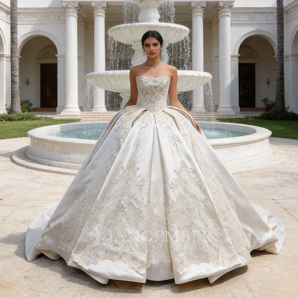 

Shiny Wedding Dress Fully Beaded Princess Ball Gown Sleeveless Strapless Customized Bride Dress Lace Up Back Vestido De Novia