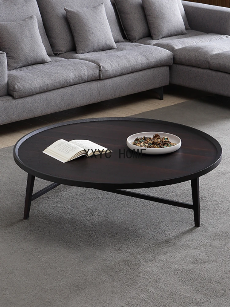 Italian Modern Minimalistic Style Round Tea Table Smoked Wood Color Designer Model Room Living Room