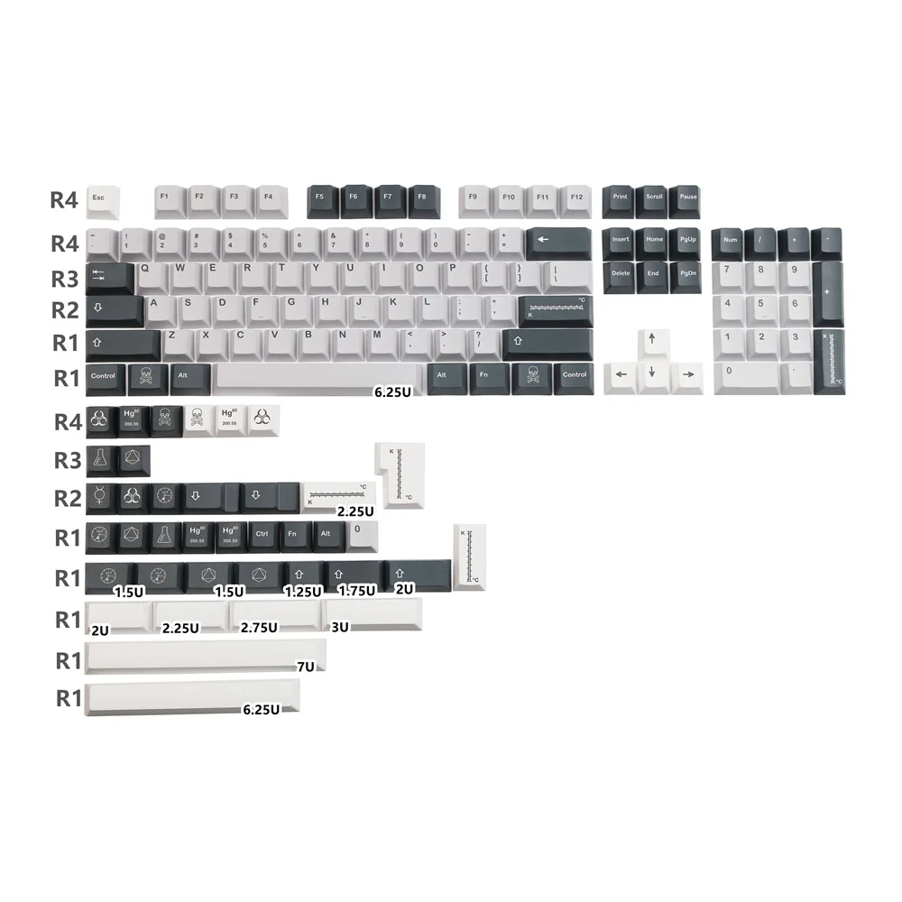 GMK Mercury Keycap Elemen Kimia ISO Enter 1.75U 2U 2.25U Shift 2U 2.25U 2.75U 3U 6.25U 7U Spacebar untuk Keyboard Mekanis