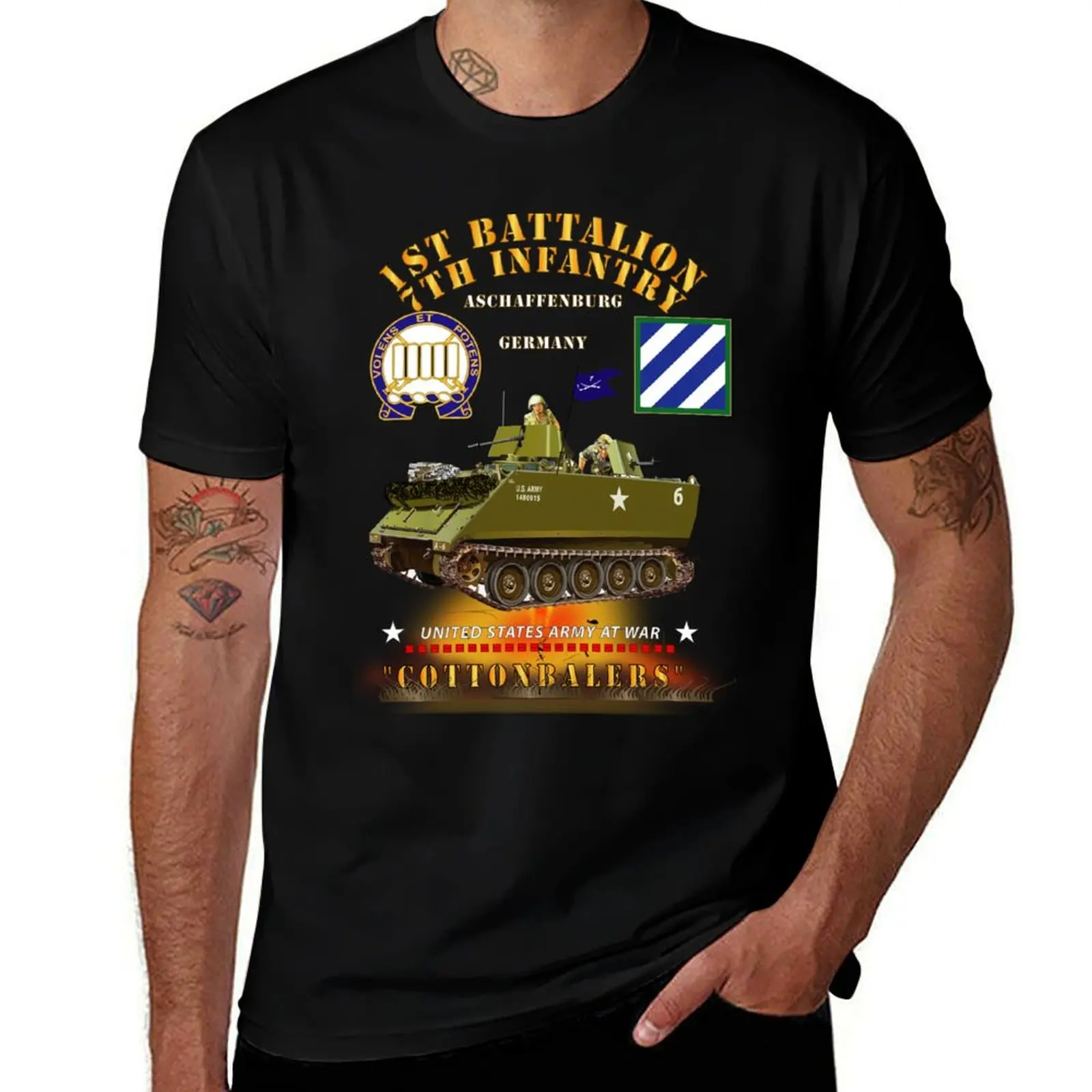 

Army - 1st Bn 7th Infantry - Aschaffenburg FRG - M113 APC CottonBalers X 300 T-Shirt t shirt man casual