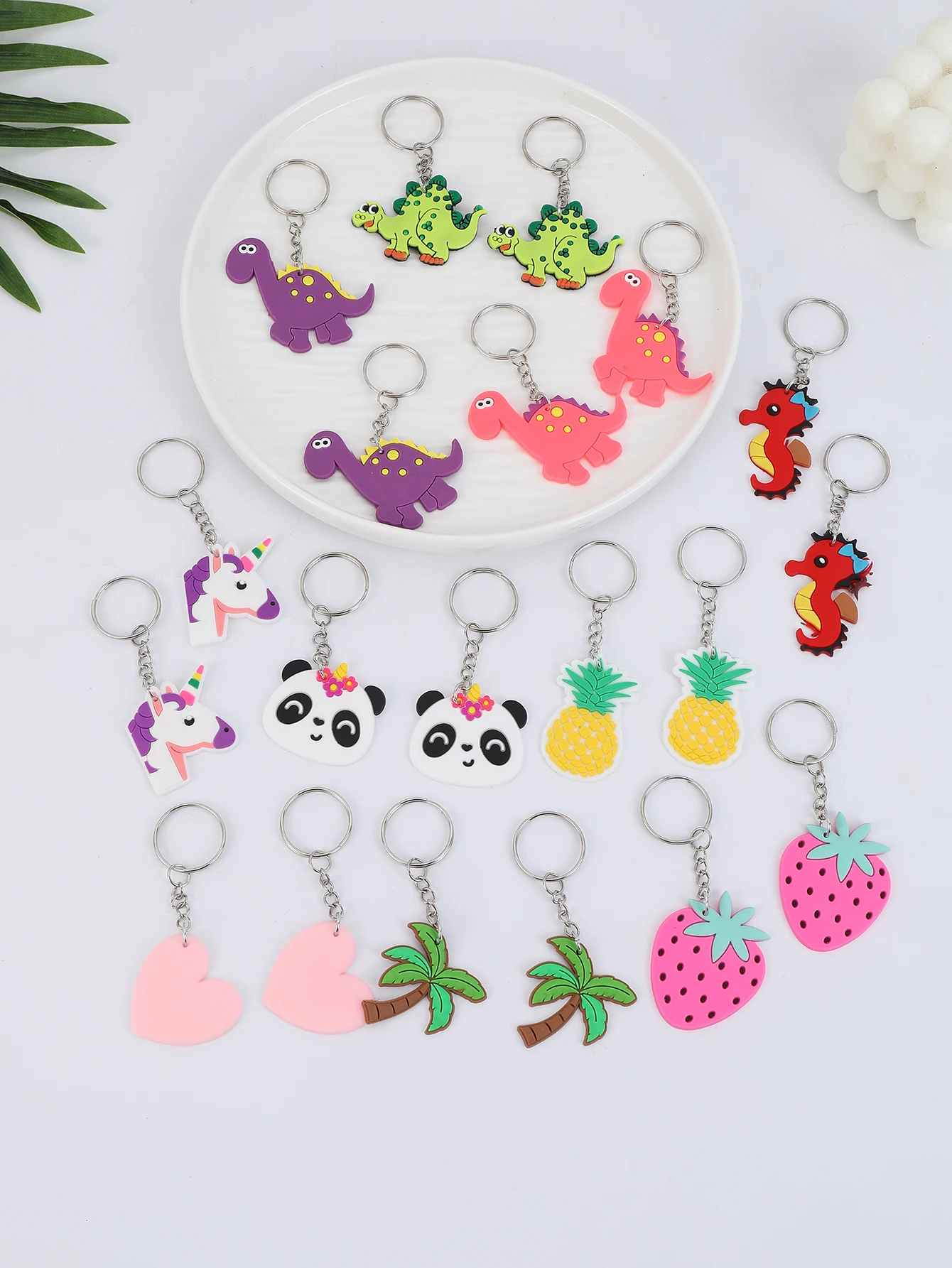 20PCS PVC Cartoon Dinosaurier Wassermelone Herz Schlüsselbund Schlüssel Ring Party Gefälligkeiten Urlaub Liefert Zurück zu Schule Geschenke – Detail 7