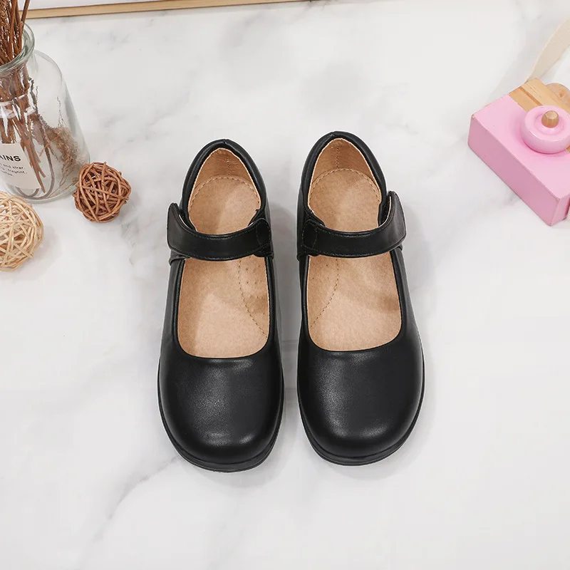 New Girls Black Dress Leather Shoes Children\'s Wedding Patent Leather Princess Kids Student School Shoe Flat Fashion Rubber