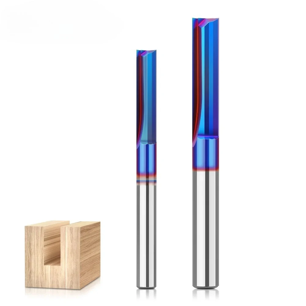 

1/4inch Shank 8mm Shank Two Blade Straight Knife Blue Nano Woodworking Slotting Knife Integral Alloy Woodworking Router Bit