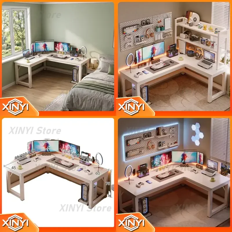 L-Shaped Gaming Desk for Modern Nordic Style Computer Table with Bookshelf for Bedroom Office Study Room Versatile Space