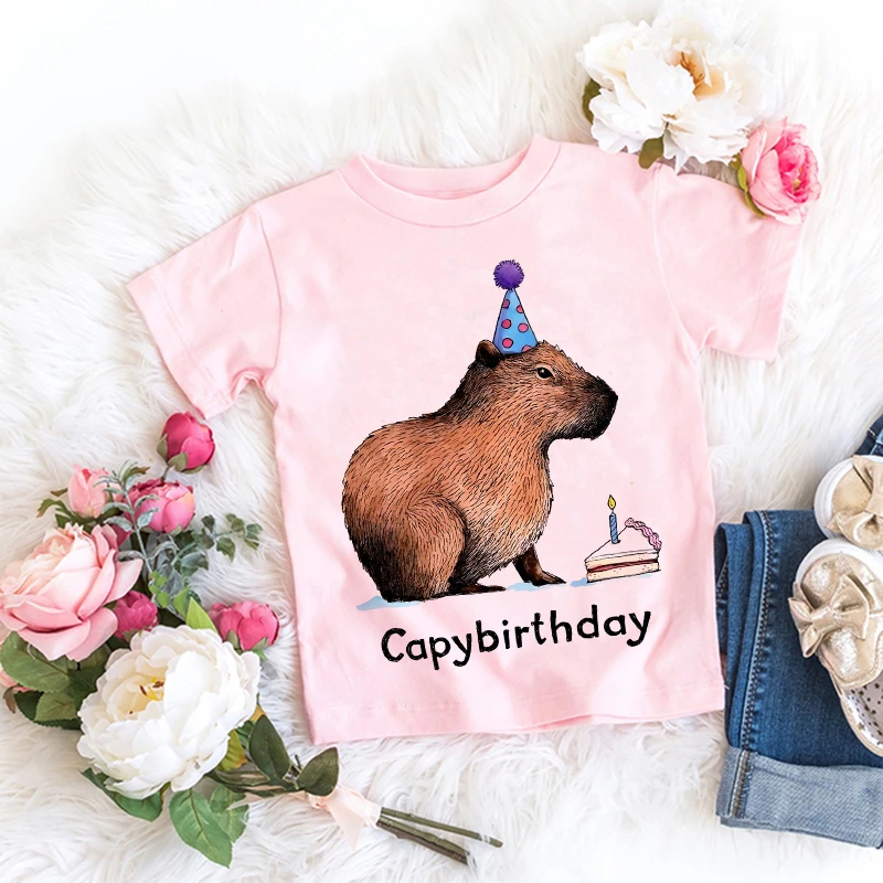 Camiseta engraçada capivara amor kawaii para crianças, roupas fofas de desenhos animados infantis, blusa casual para bebê menino e menina