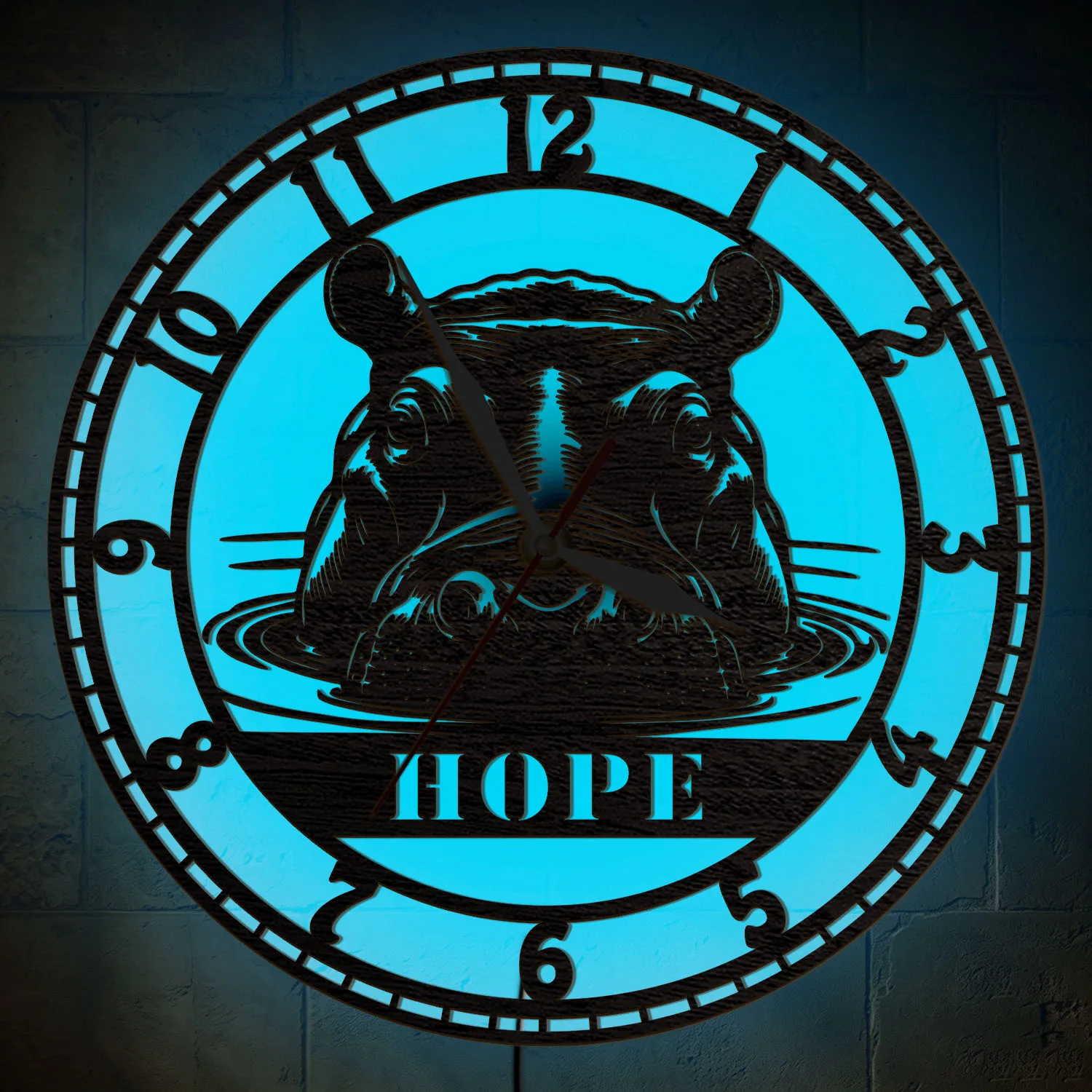 Personalized Hippo Wall Clock with RGB LED Backlight African Safari Animal Hippopotamus Home Decor Luminous Lighting Wall Clock