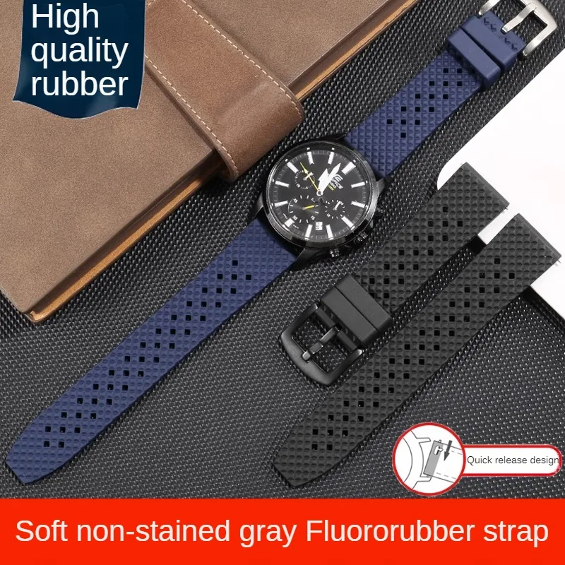 Universal Brand Flat Interface Soft Fluororubber Watch Strap 18/20/22/24mm