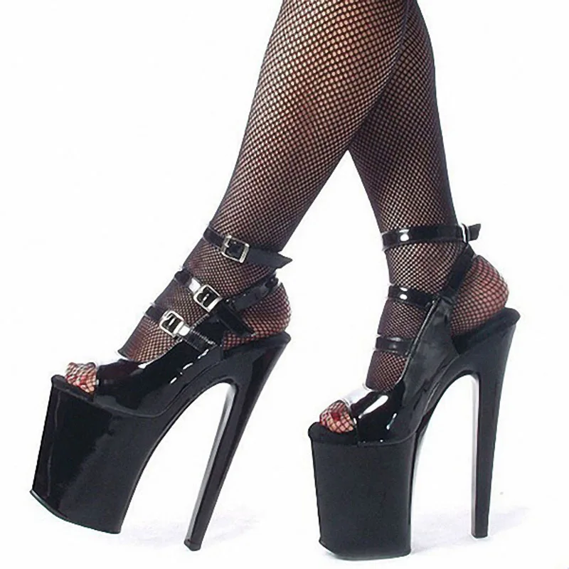 

LAIJIANJINXIA New PU Sexy Exotic Pole Dancing Shoes Summer Women Sandals 20CM High Heels Buckle Strap Size 34-46 E037