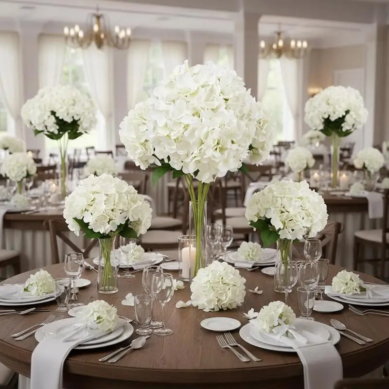 

Faux Hydrangea Petals 65 PCS For Wedding Bouquets Home Centerpieces Party Tables White Silk Floral Bulk DIY Stem Arrangements Decor