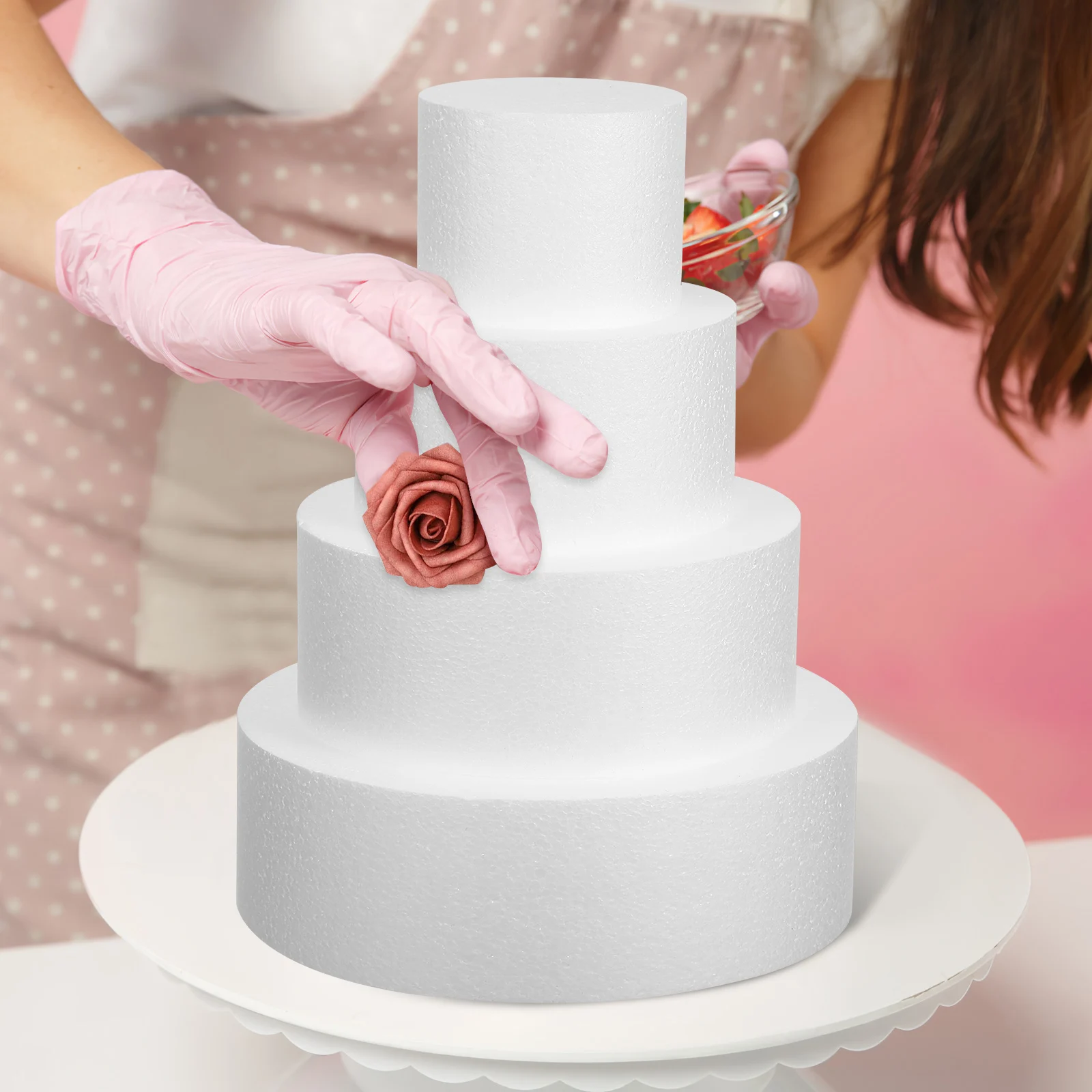 

4pcs Foam Dummies Set Fake Rounds Wedding Display Cake Decorating Models Baking Tools Reusable Lightweight Polystyrene Cake