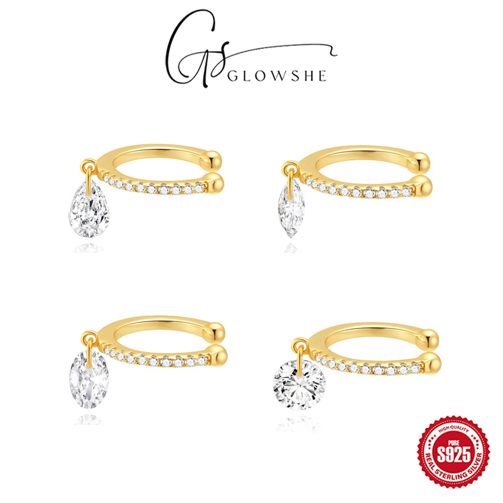 

Glowshe 100% 925 Sterling Silver Zircon Geometric Ear Clip 1PCS Women's Fine Jewelry Hypoallergenic High Quality Earrings Gift