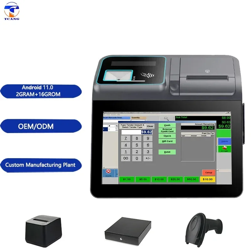 Tcang D1 Android 11 Pos Machine Point of Sale Systems Tablet الكل في واحد أنظمة Pos آلات تسجيل النقدية في السوبر ماركت