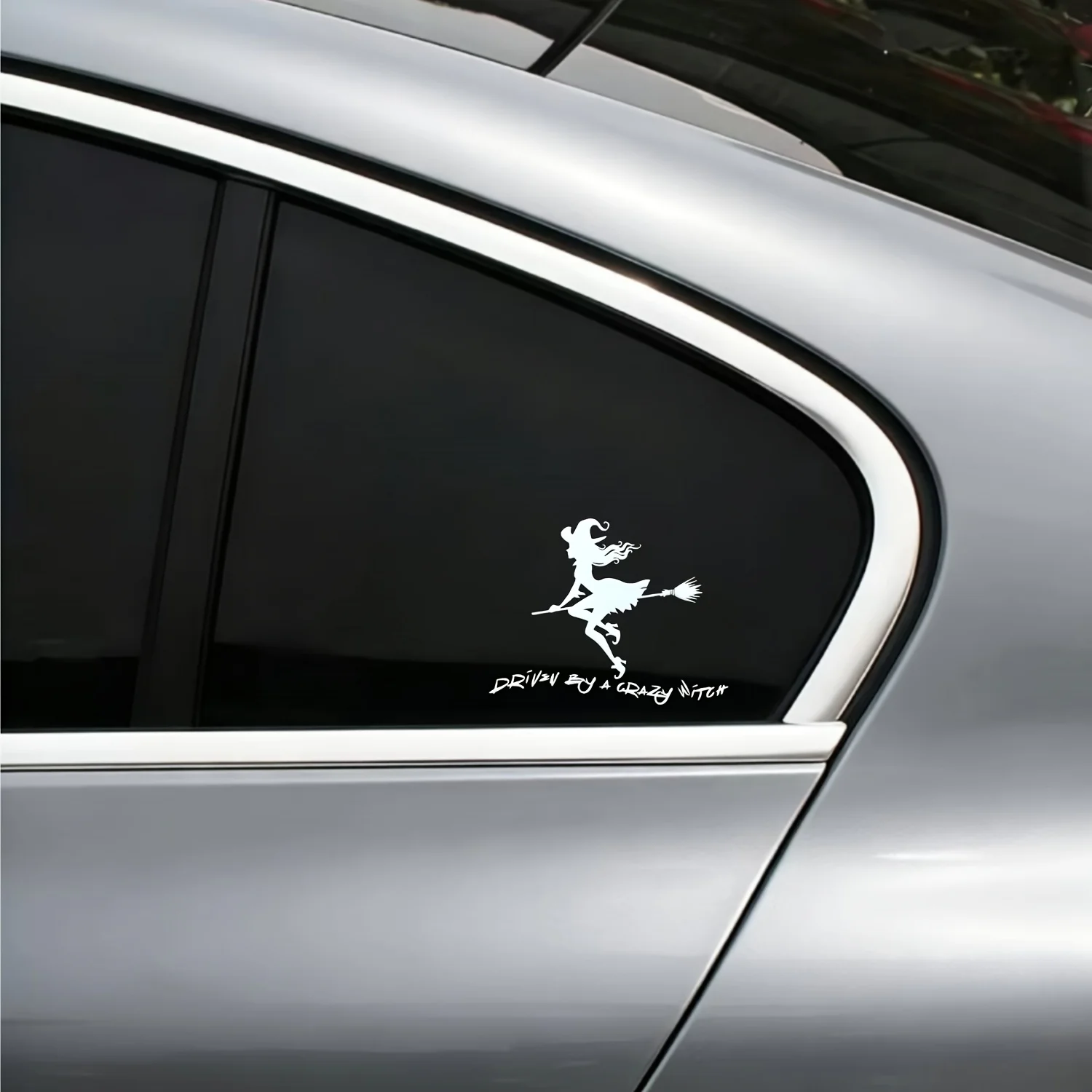 Crazy Witch on Broom Car Stickers, Halloween Gothic Witch Silhouette Decals for Car Rear Window & Bumper Decor