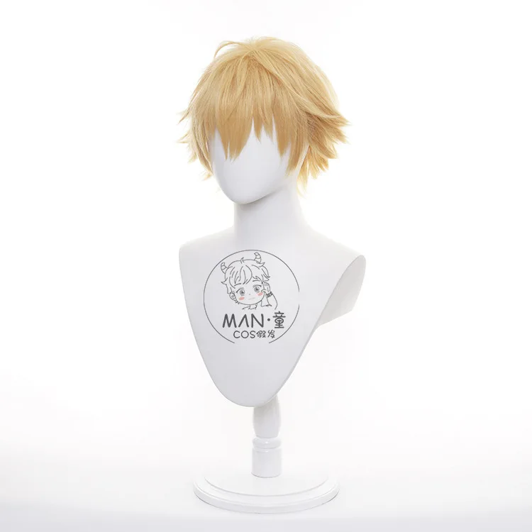 Chainsaw Man Denji Cosplay Wig Golden Yellow Spiky Short Hair Simulated Scalp Halloween Gift