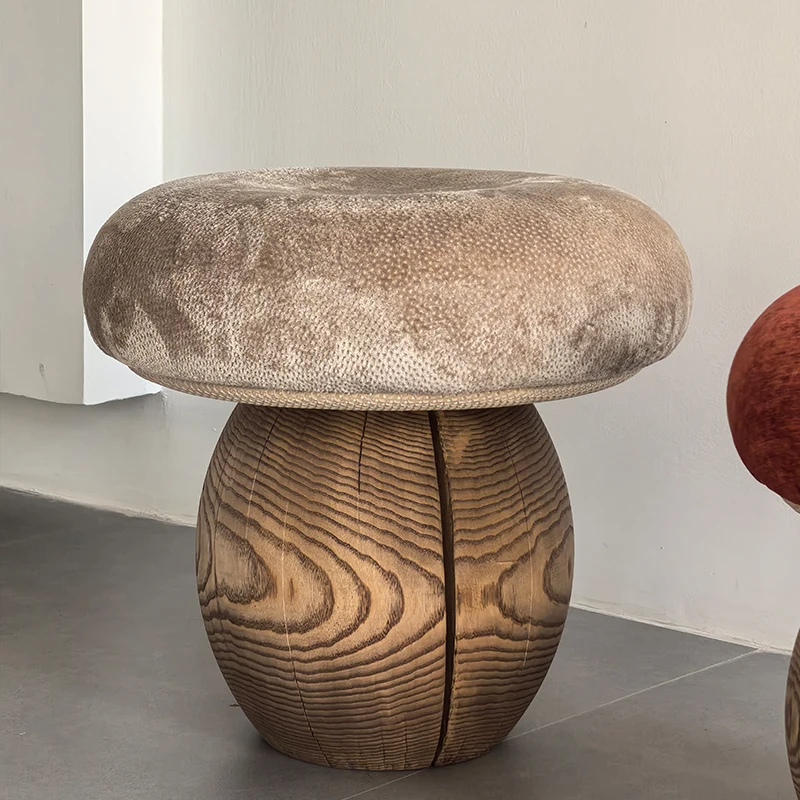 Natural Solid Wood Wind Of Cream Design Mushroom Stool Entrance To The Living Room Mini Round Shape Change One's Shoes Low Stool view 3