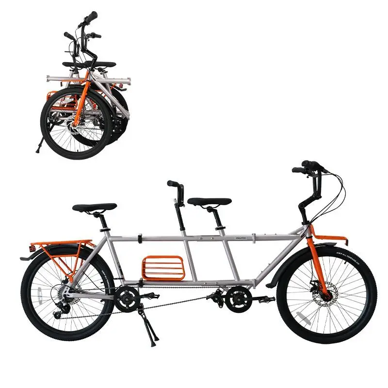 

24Inch double disc brake triple folding variable speed bicycle 6-speed parent-child bike couple two- three-person scenic lover