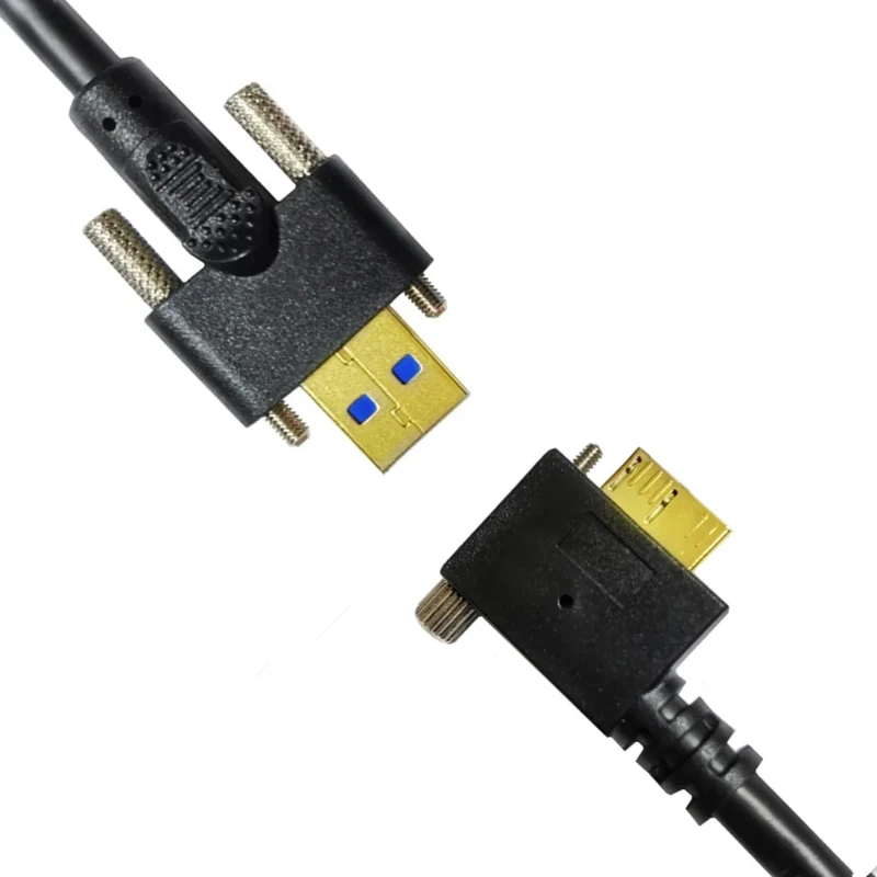 USB 3.0 A macho para Micro B macho, Ambos com Dual M3 Parafuso Locking Cable, Data Sync e cabo de carregamento, 0.3m 1m 2m