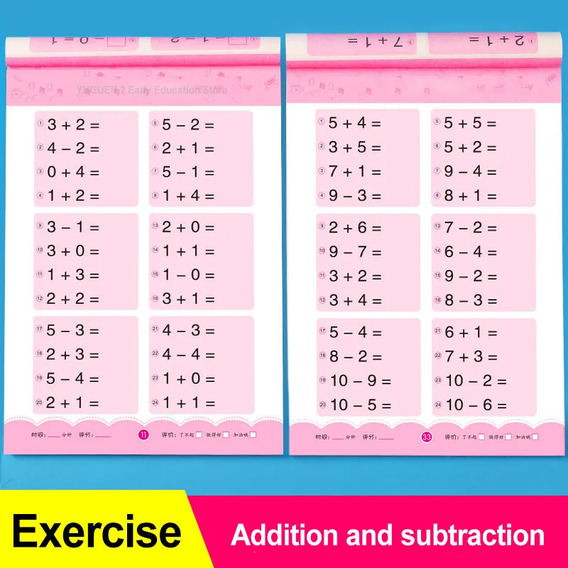 80 Pages/Book Children\'s Addition and Subtraction Learning Mathematics Workbook Handwritten Arithmetic  Exercise Books Notebooks