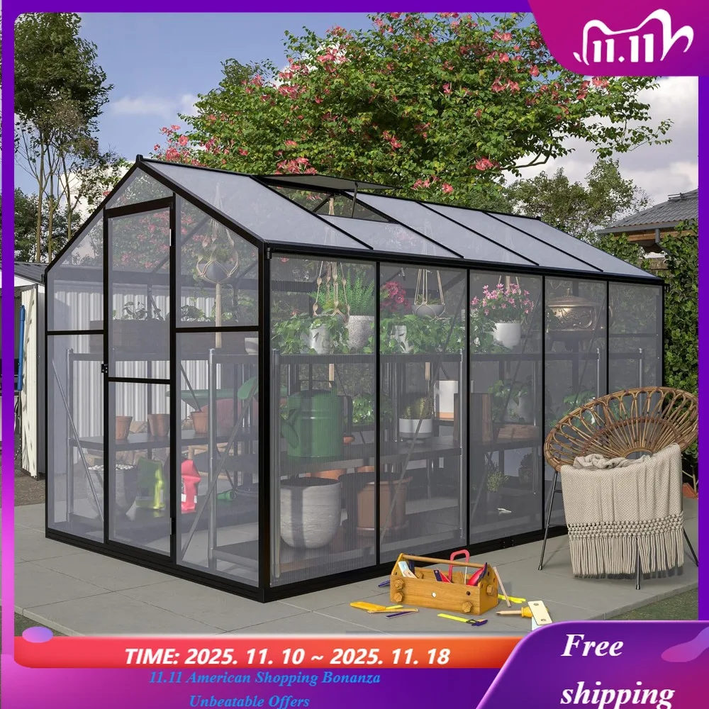 

Теплица 6x10 футов для улицы, большой комплект теплицы из поликарбоната для ходьбы — алюминиевая рама с запирающейся дверью и двумя регулируемыми