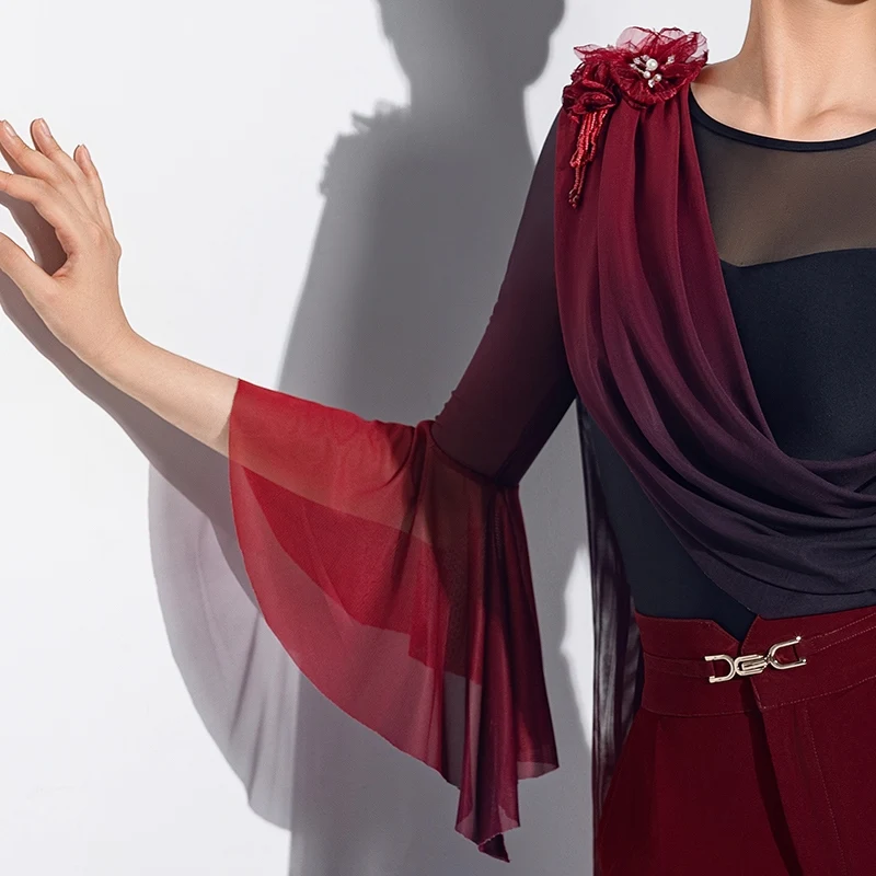 Stroje do tańca nowoczesnego 2025 Walc Kostiumy Gradientowy Garnitur Siateczkowy Top Spódnica Spodnie Sukienka Balowa Strój Treningowy DN21297