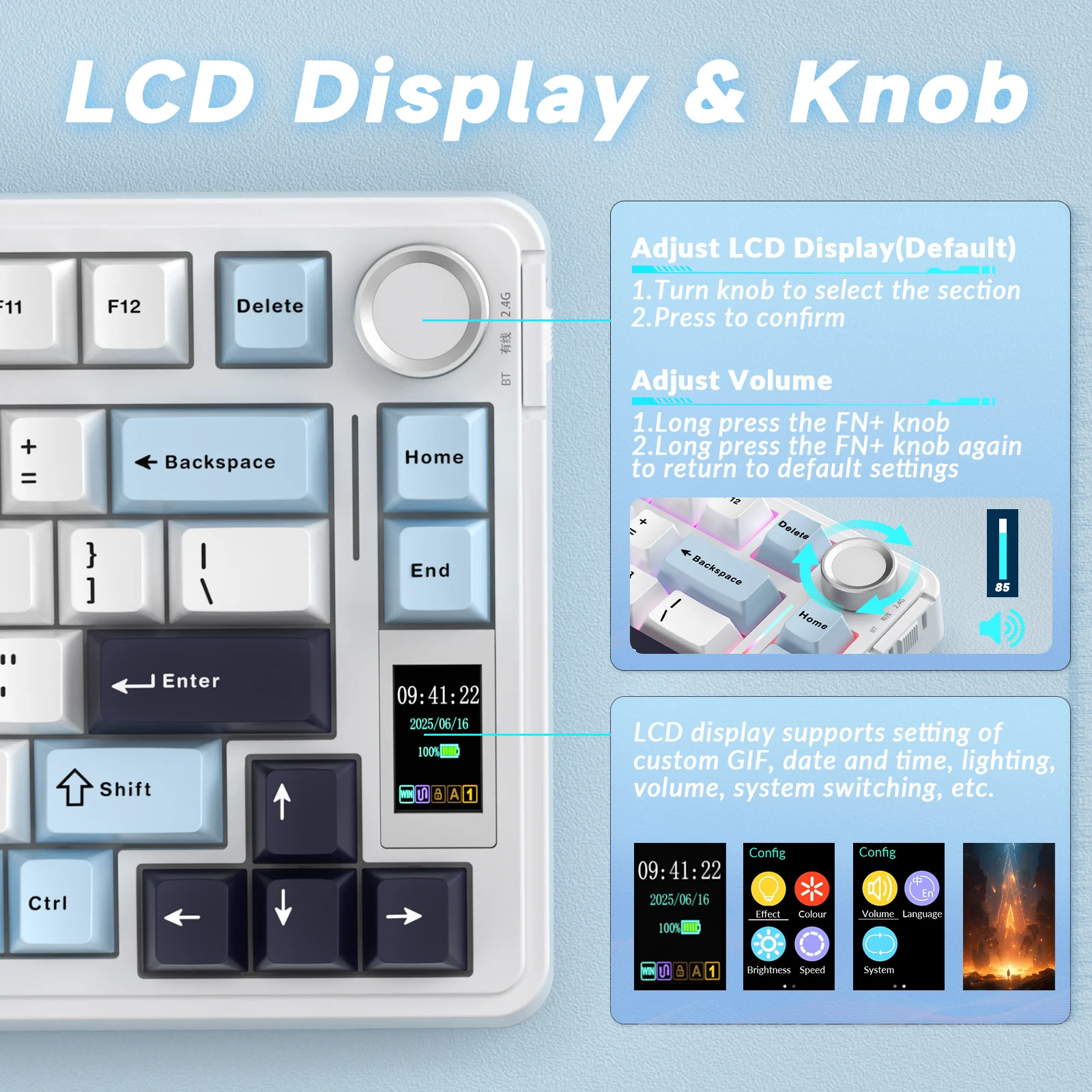 لوحة مفاتيح لاسلكية AULA S75pro ثلاثية الأوضاع RGB لوحة مفاتيح ألعاب قابلة للتبديل السريع PBT مع برامج ماكرو