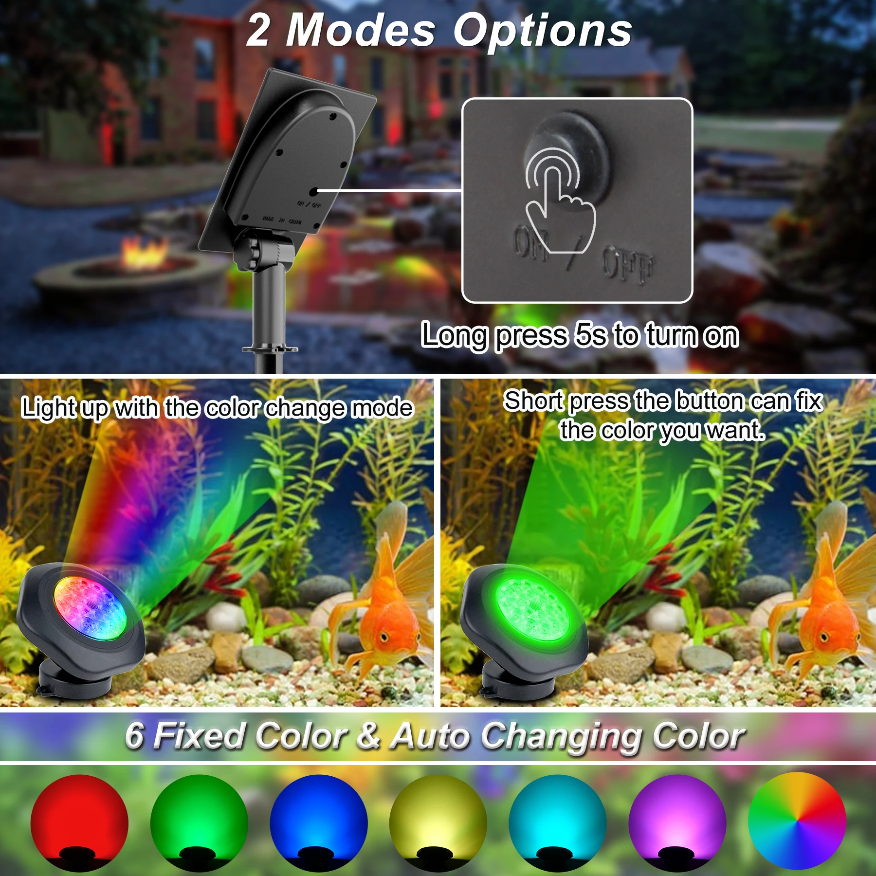 Imagem -02 - Lâmpada Solar Subaquática para Decoração de Tanques Rgb Iluminação Exterior Holofotes Fonte Aquário Piscina Lagoa Impermeável