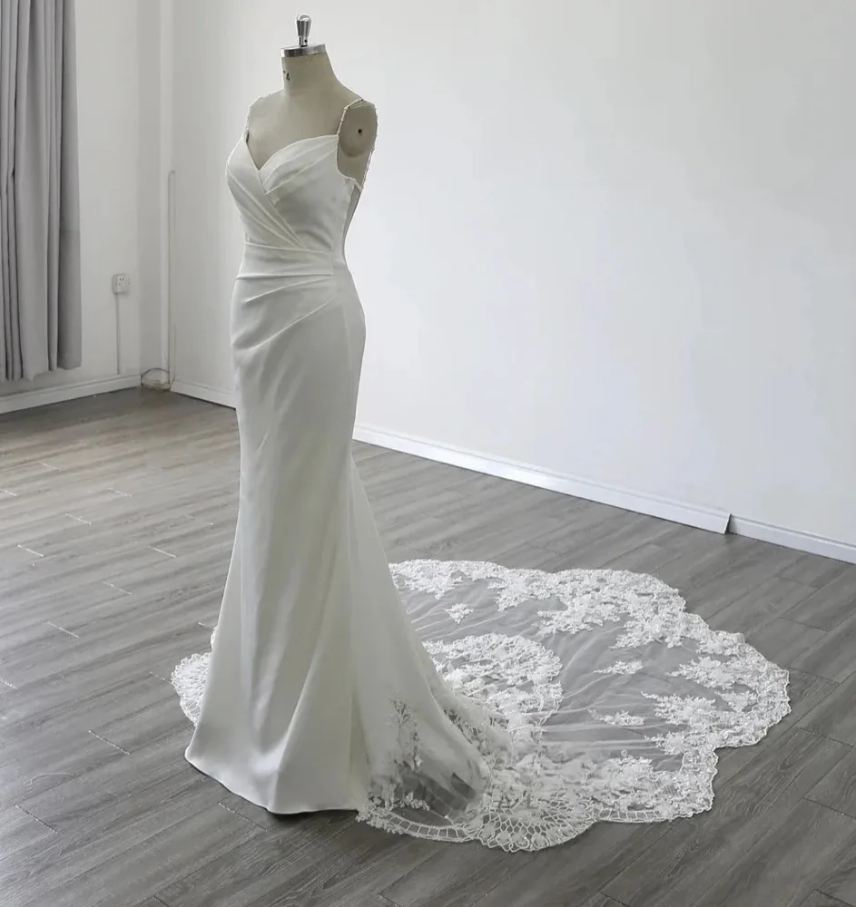 Onelife رائع السباغيتي Strpas الخامس الرقبة فستان زفاف مطوي ثلاثية الأبعاد الزهور حورية البحر فستان الزفاف رداء مخصص vestidos de novia